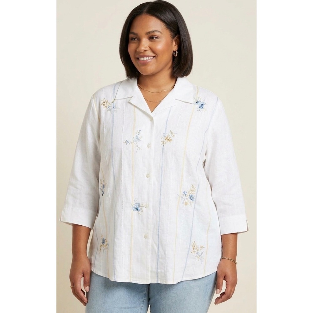 Napa Valley Woman Plus Size Linen Napa Valley‎ Floral Blouse Size 1X